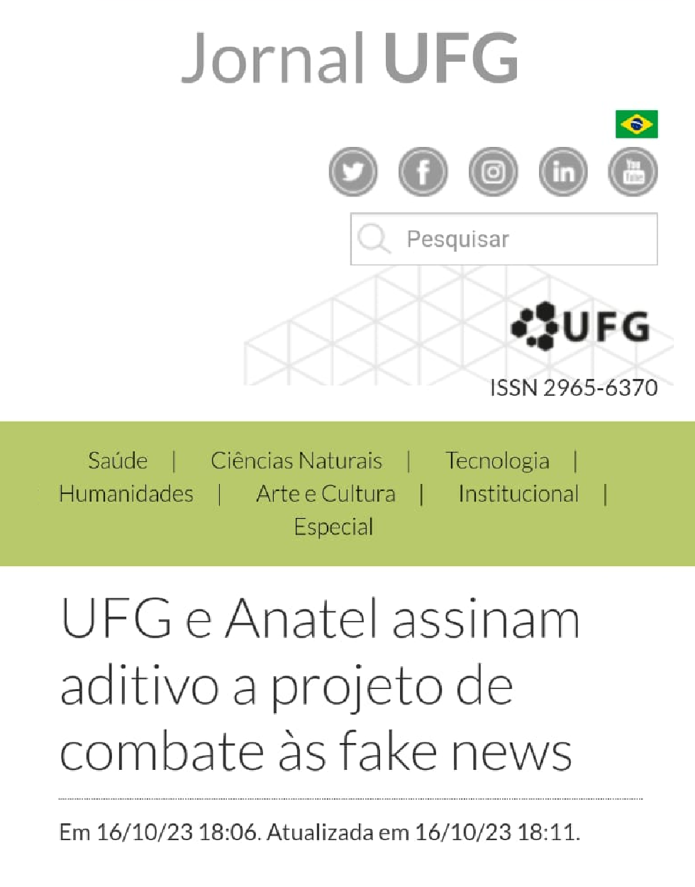 UFG e Anatel assinam aditivo a projeto de combate às fake news